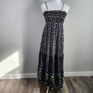 Old Navy Floral Tiered Maxi Dress Womens S Purple Smocked Boho Cottage Prairie